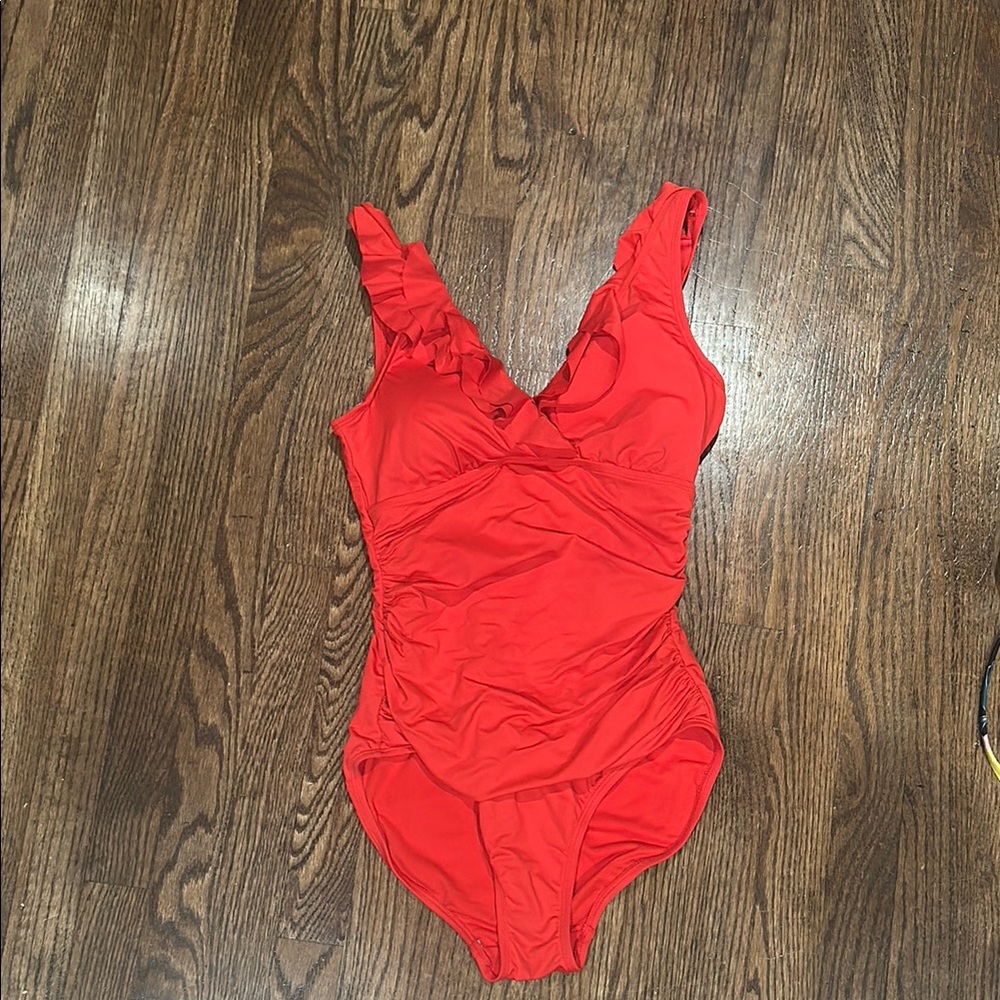 Ralph Lauren Red Ruffled One Piece Swimsuit